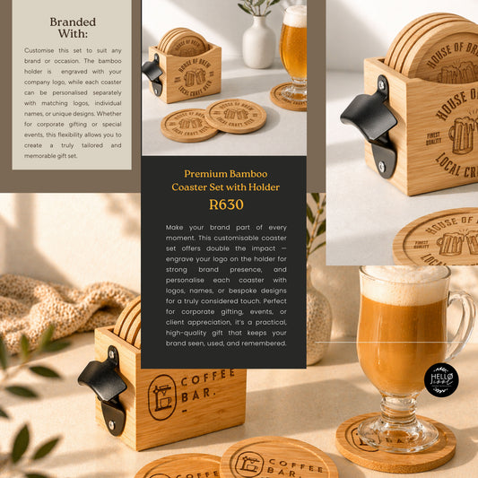 Premium Bamboo Coaster Set with Holder