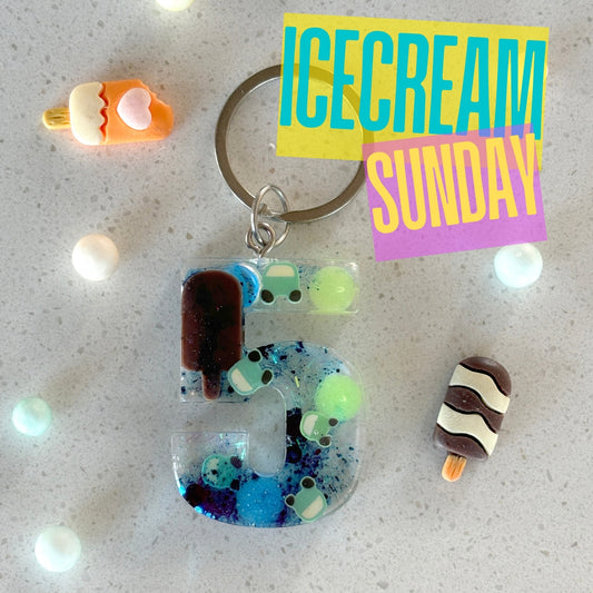 "Ice Cream Sundae" personalized keyring in any letter or number