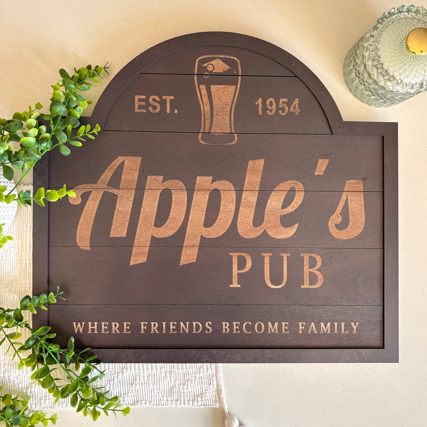 Personalised engraved and slatted wooden Bar Sign