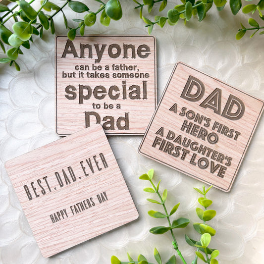 Wooden Engraved Dad Coasters- Set of 3