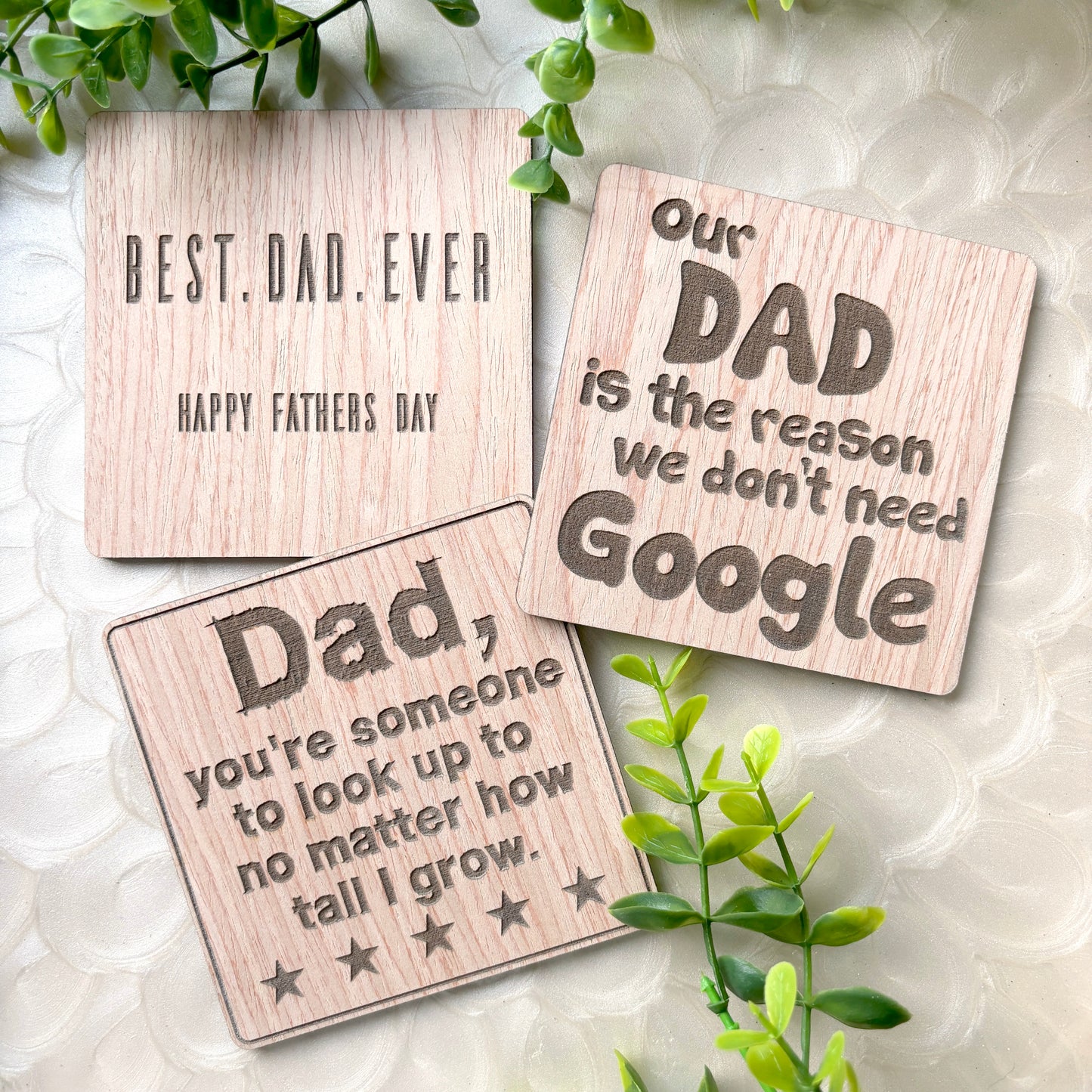 Wooden Engraved Dad Coasters- Set of 3