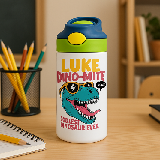 Dino-Mite Kids Water Bottle β Personalized for School