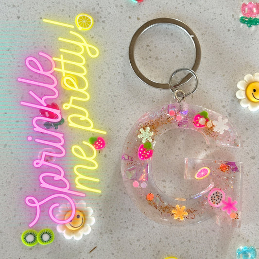 "Sprinkle Me Pretty" personalized keyring in any letter or number