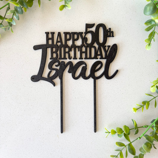 Personalised Wooden “Happy Birthday” Cake Topper with Age & Name