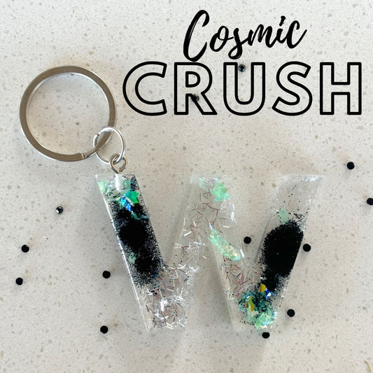"Cosmic Rush" personalized keyring in any letter or number