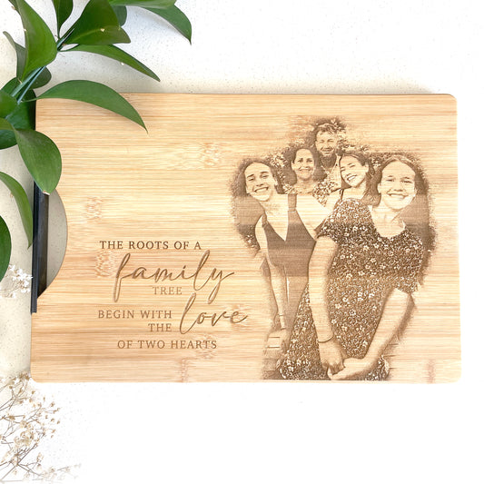 "Root of a Family" photo engraved personalised cutting board
