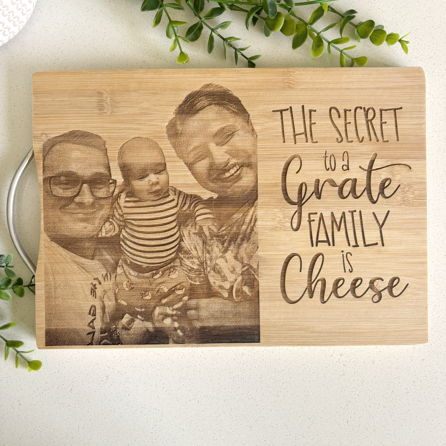 Grate Family Photo engraved personalized cutting board