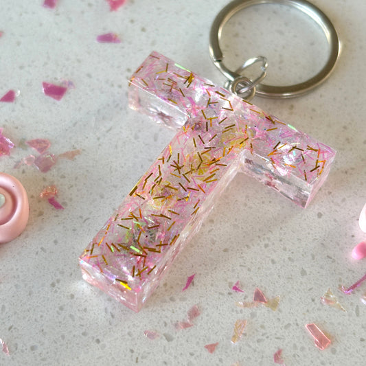 "Sugar Rush Sparkle" personalized keyring in any letter or number