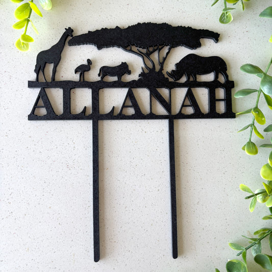 Personalized Wooden Safari Theme Cake Topper with Name