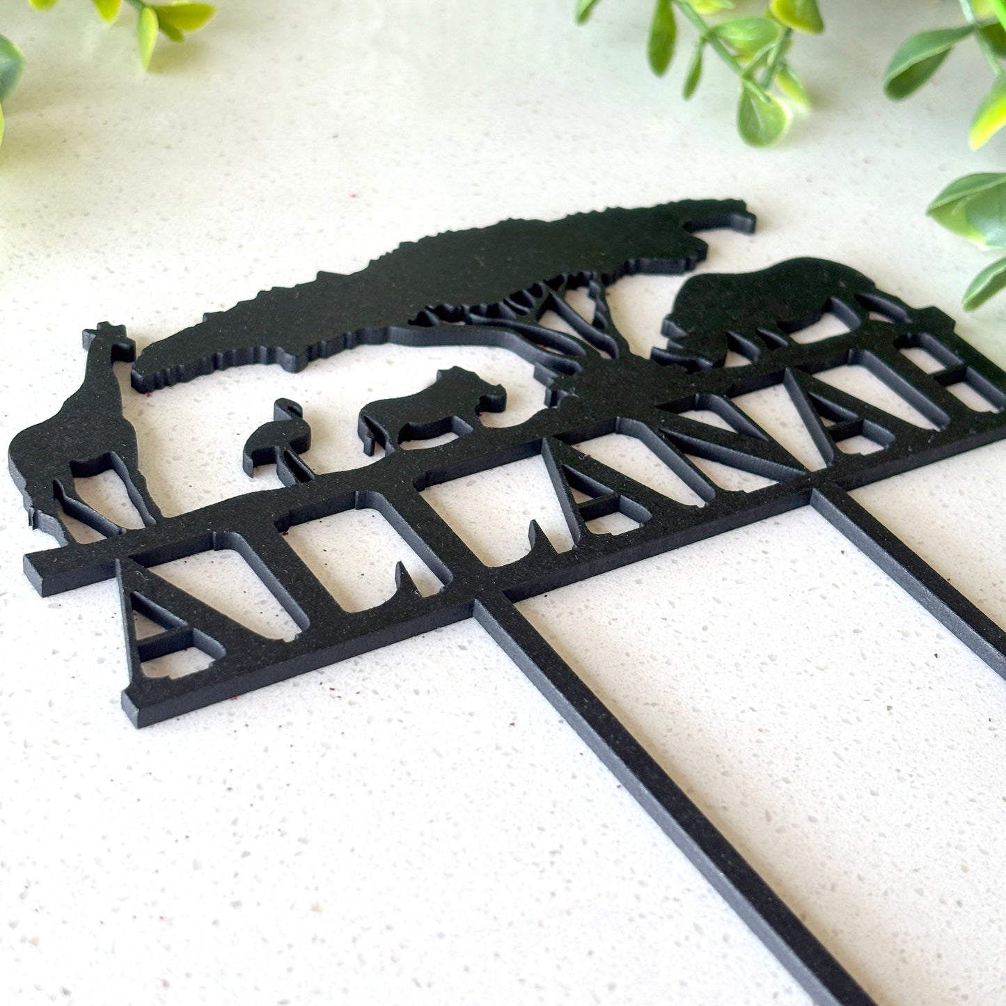 Personalized Wooden Safari Theme Cake Topper with Name