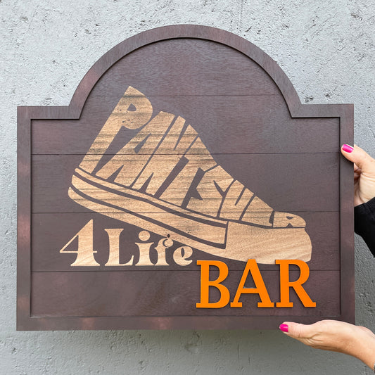 Logo engraved and slatted wooden Bar Sign