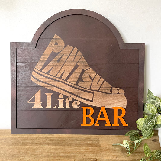 Logo engraved and slatted wooden Bar Sign