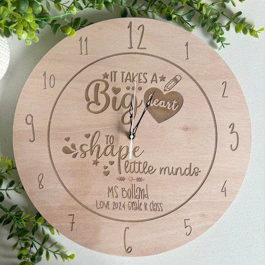 "It Takes a Big Heart" Teacher Appreciation Engraved Clock