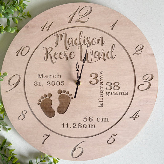 Unique Baby Announcement Engraved Clock β Custom Birth Details