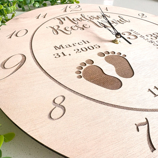 Unique Baby Announcement Engraved Clock β Custom Birth Details