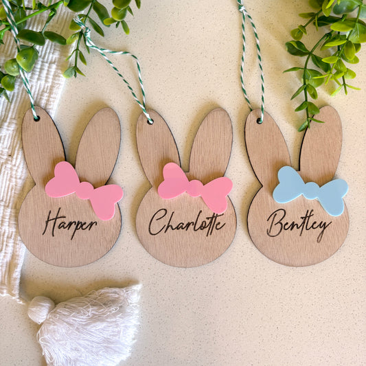 Personalised Wooden Easter bunny with cute colourful bow