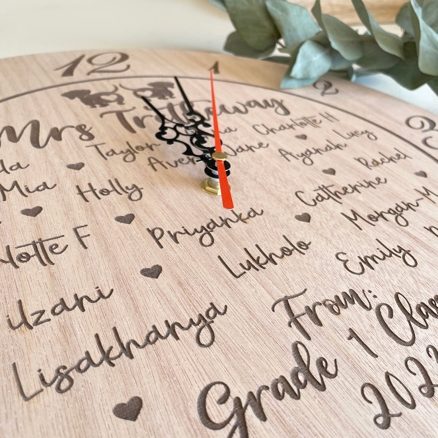 Teacher Engraved Personalised Clock with class names