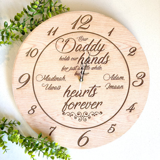 Personalised Daddy Wooden Clock with Baby Foot or Handprints