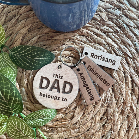 Personalised Engraved Keyring for Dad with Name Tags