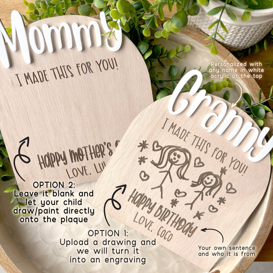 Kids artwork Personalised Mothers Day / Father's Day Plaque; Gifts for Mom and Dad