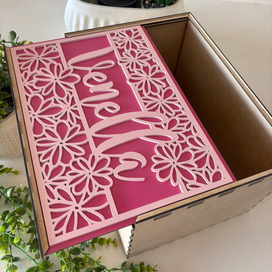 Personalized Laser Cut Wooden Keepsake Box With A Flower Design