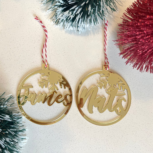 Gold personalized snow baubles