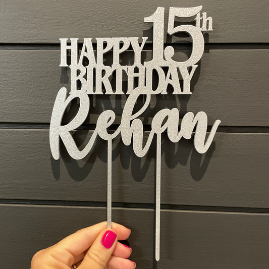 Personalised Wooden “Happy Birthday” Cake Topper with Age & Name