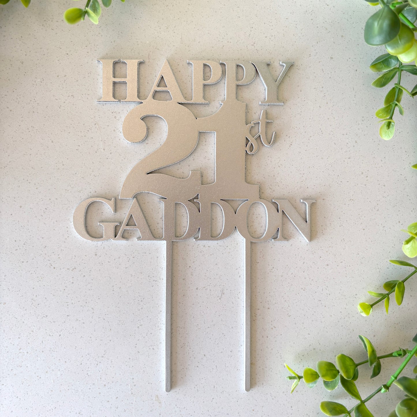 Personalized Wooden Cake Topper – “Happy” with Any Name & Number