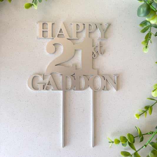 Personalized Wooden Cake Topper – “Happy” with Any Name & Number
