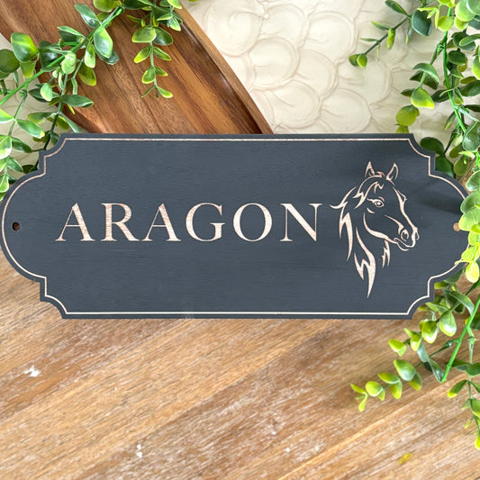 Personalized Horse Name Sign, Equestrian Stable Plaque - Black