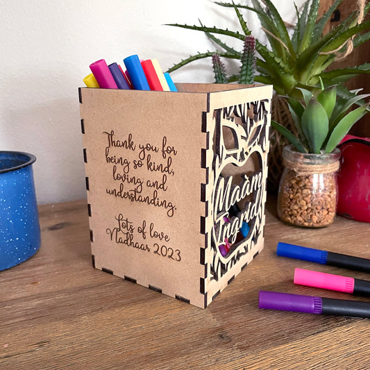 Personalised wooden pencil holder; Teacher appreciation Gift