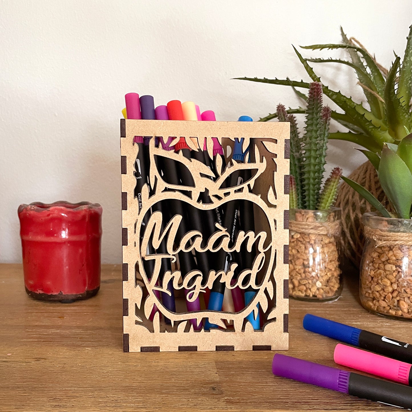Personalised wooden pencil holder; Teacher appreciation Gift
