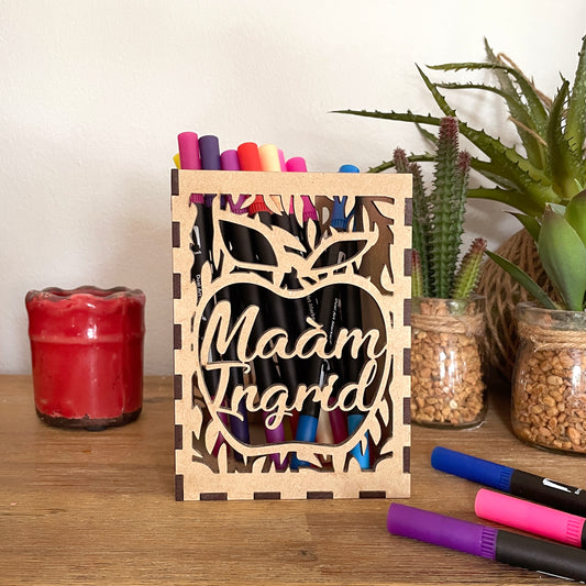 Personalised wooden pencil holder; Teacher appreciation Gift