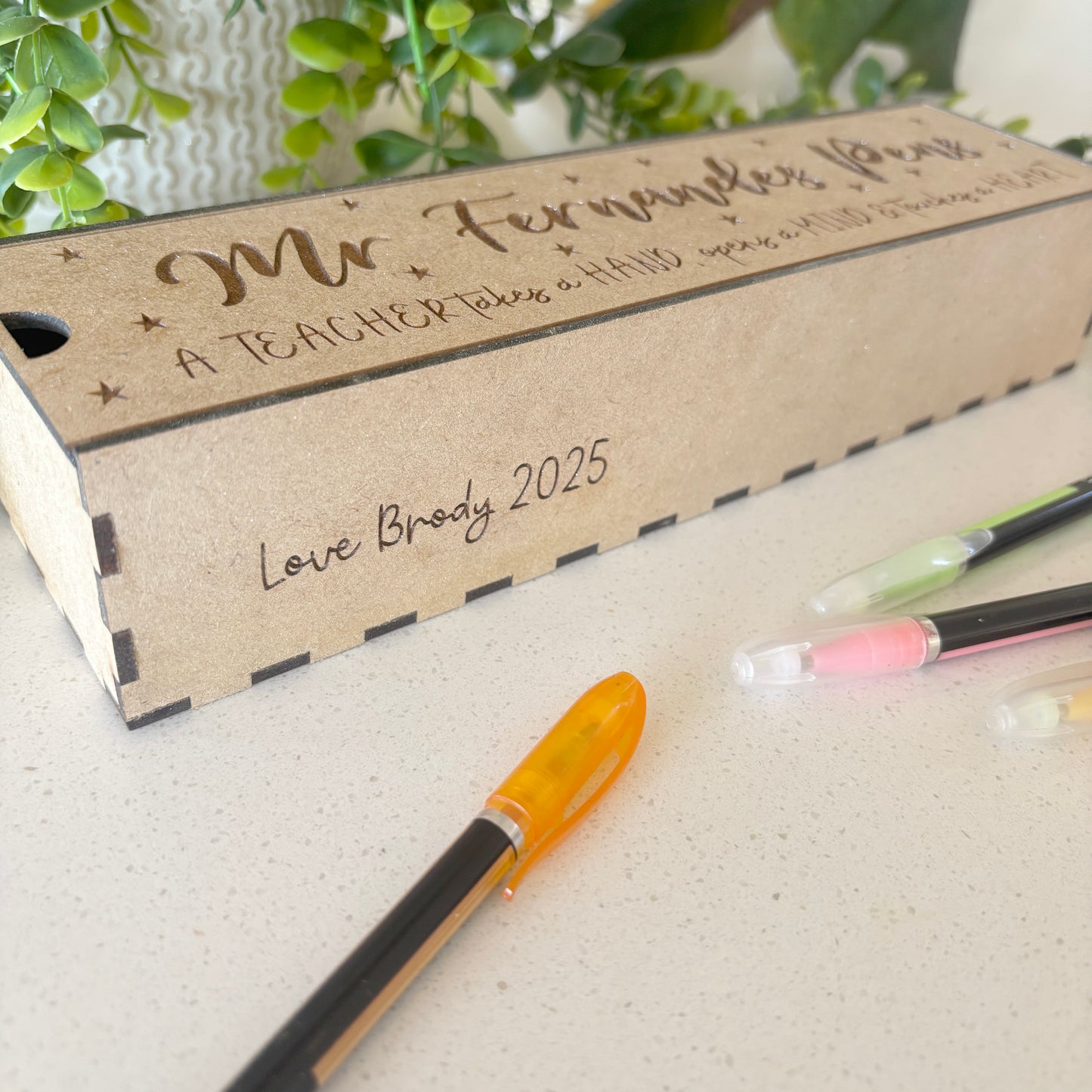 Engraved Pencil Box personalised with the teachers name