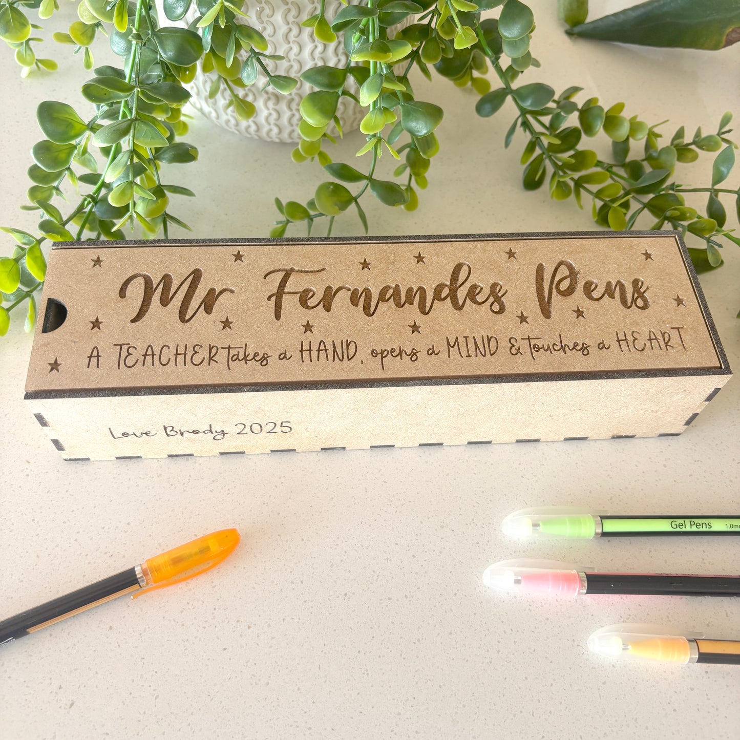 Engraved Pencil Box personalised with the teachers name
