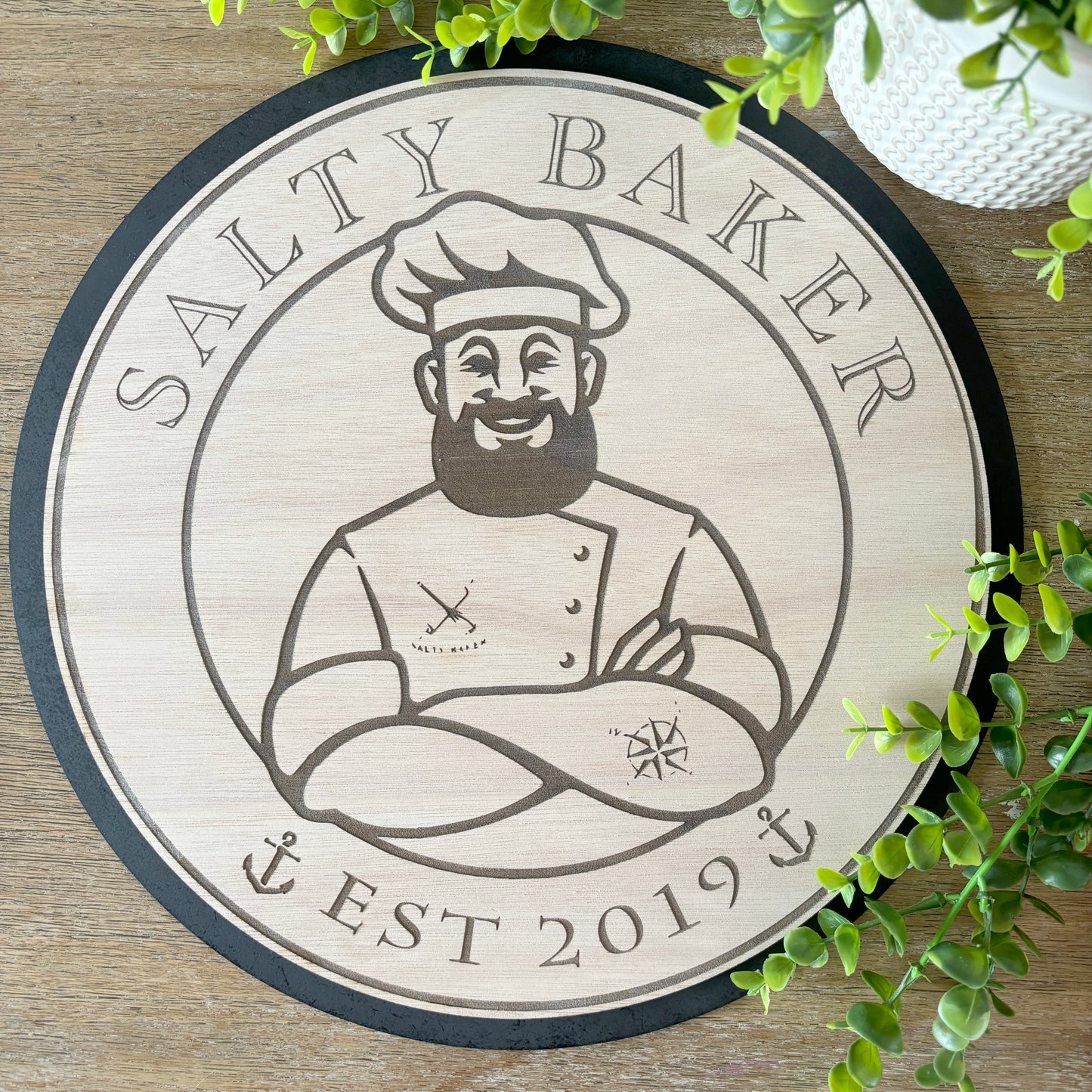 Logo personalized wooden Engraved Sign with black backing