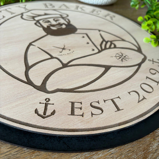 Logo personalized wooden Engraved Sign with black backing