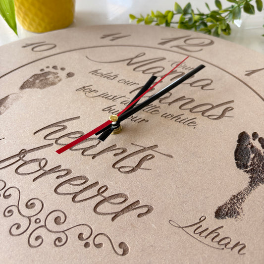 Personalised Wooden Clock with Baby Foot or Handprints