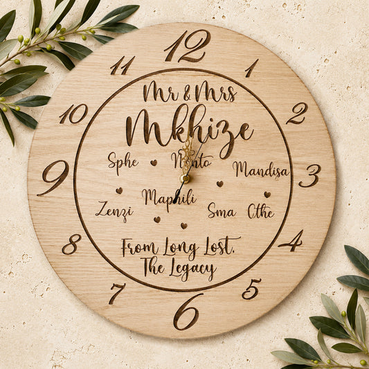 Engraved personalised Family Clock