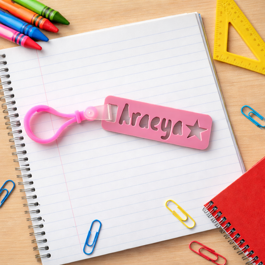 Acrylic keyring personalised with any name; Personalised bag tags