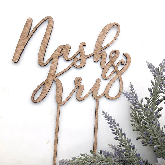 Any 2 names personalised cake topper