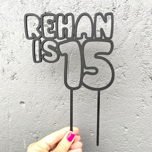 Personalised wooden birthday cake topper for a Guy