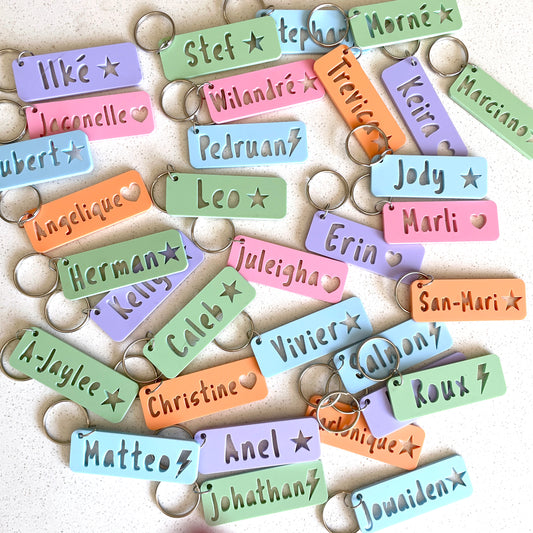 Acrylic keyring personalised with any name; Personalised bag tags