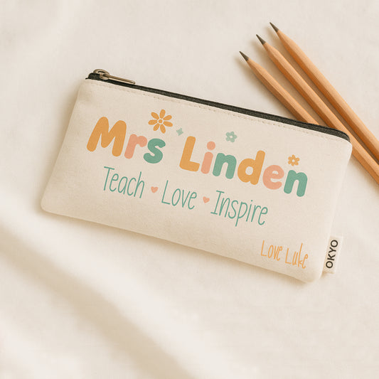 Personalized Teacher Pencil Case – “Teach • Love • Inspire”