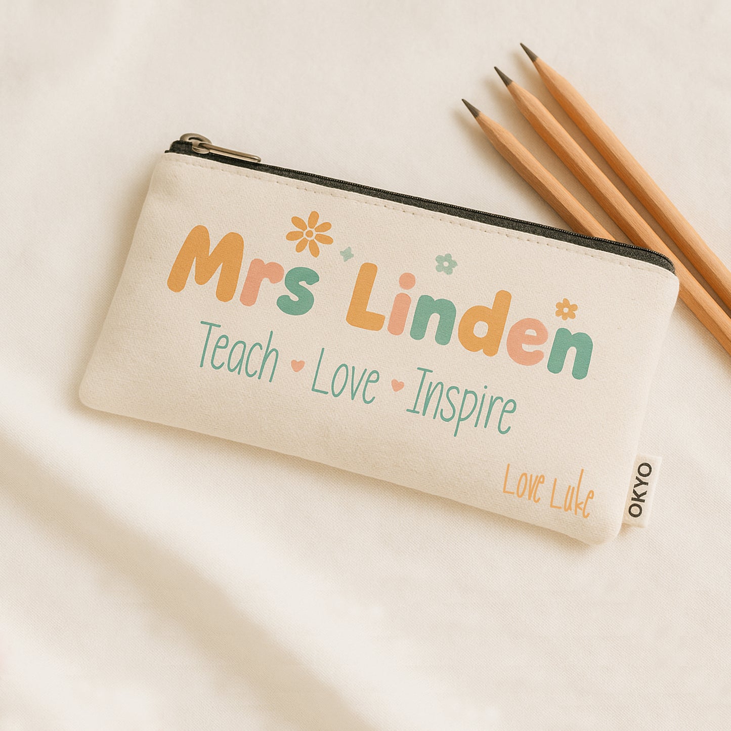 Personalized Teacher Pencil Case – “Teach • Love • Inspire”