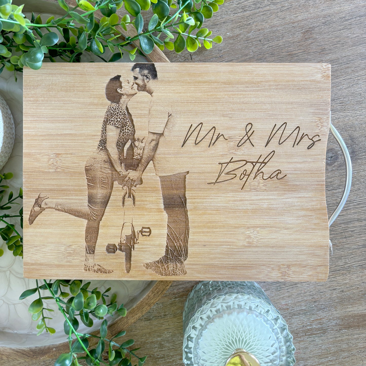 Mr & Mrs Personalised Engraved Photo Cutting Board
