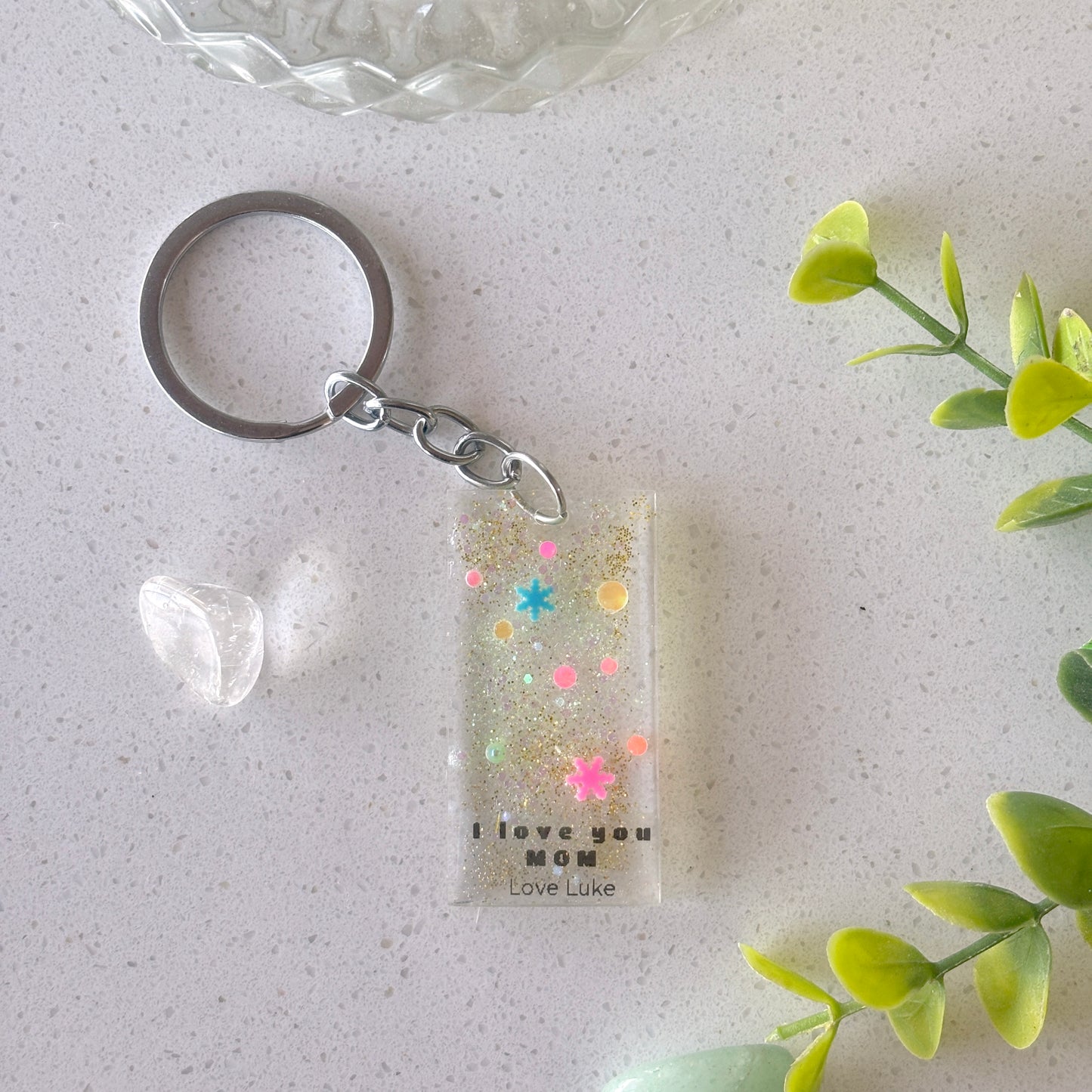 Personalized Glitter and Colour Pop Message Keyring
