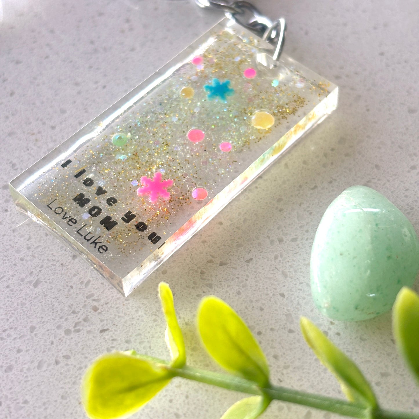 Personalized Glitter and Colour Pop Message Keyring