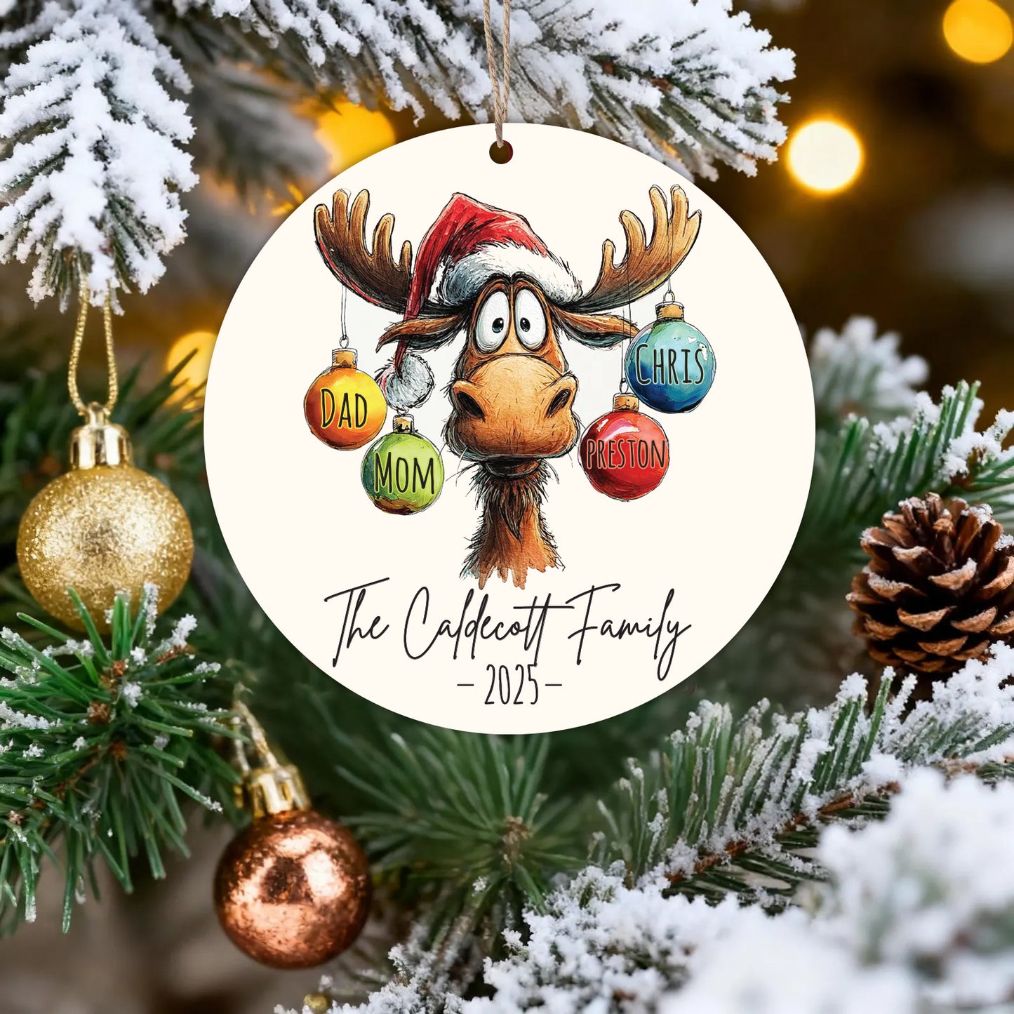 Personalised Family Christmas Acrylic Bauble – Reindeer Design