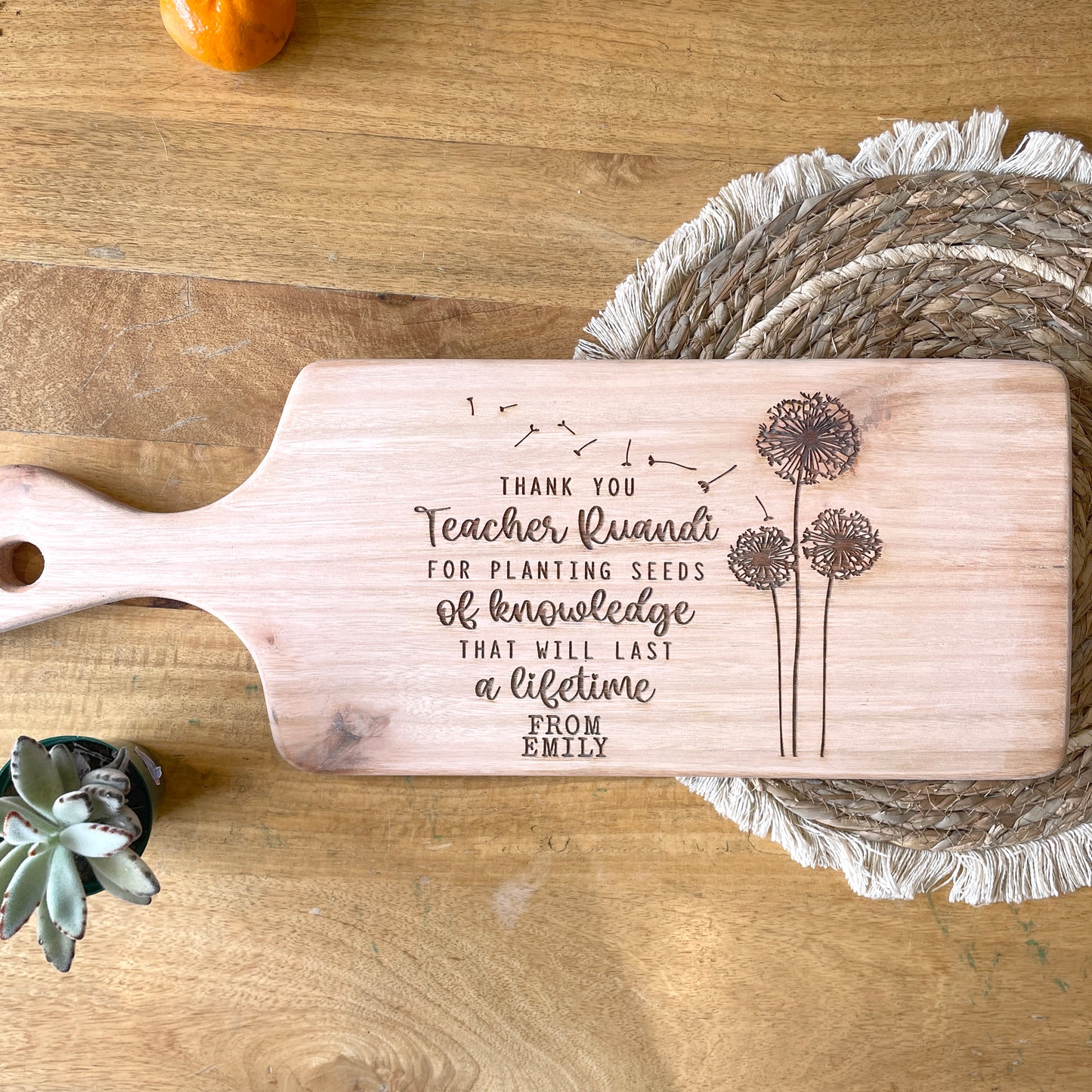 Personalised "Seeds of Knowledge" Engraved Server - 56cm long; Teacher Appreciation Gift